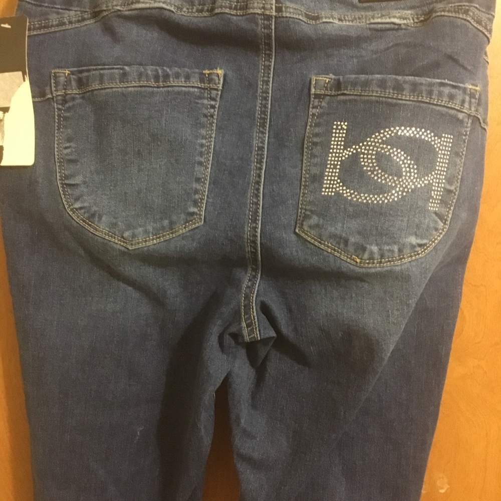 Bebe Destroyed Distressed Rhinestone Dark Wash Blue Skinny Jeans 30 - Picture 9 of 11